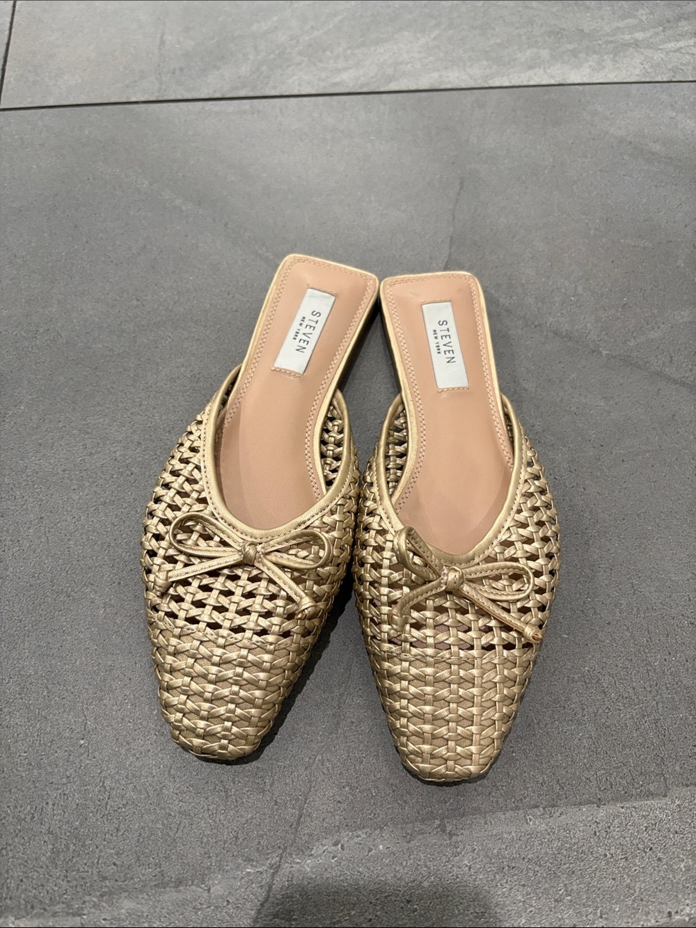 Steve Madden Metallic Gold Woven Bow Mules